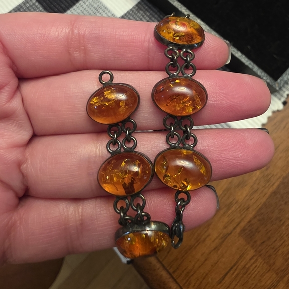 Vintage Double Link Baltic Amber 925 Bracelet - Picture 6 of 10